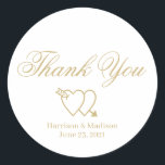 Pegatina Redonda Boda Gracias personalizado regalo<br><div class="desc">Boda Gracias personalizado regalo a favor de Pegatinas redondos clásicos dos corazones</div>