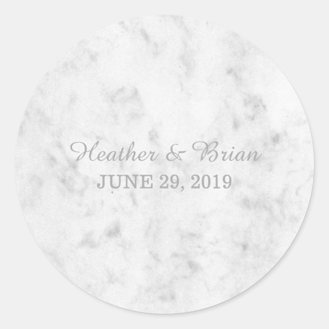 Pegatina Redonda Boda Gray Elegant Marble (Anverso)