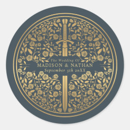 Pegatina Redonda Boda Gray Royal Medieval Sword