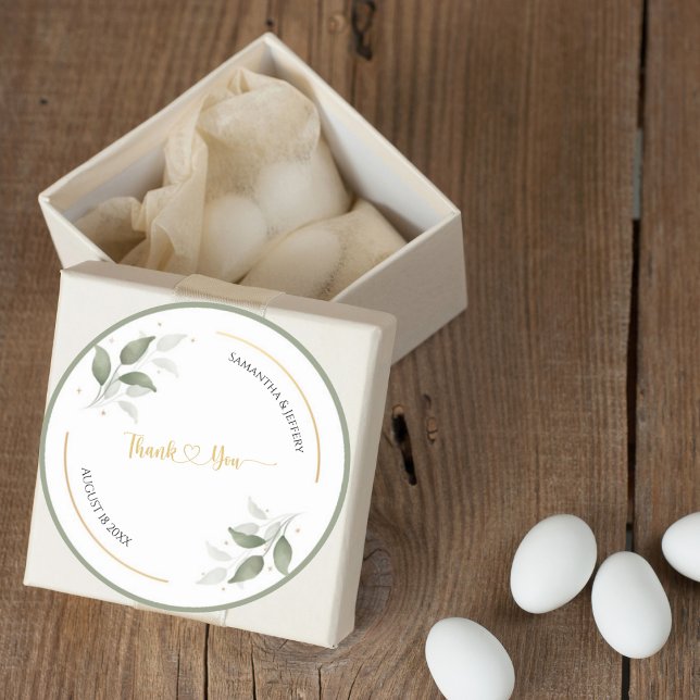 Pegatina Redonda Boda Greenery Gracias Por Favor Personalizado (Subido por el creador)