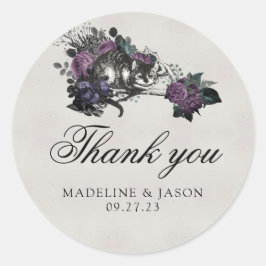 Pegatina Redonda Boda Gris Púrpura Vintage Floral