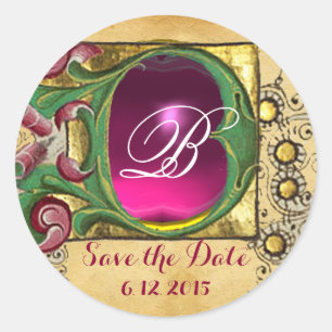 PEGATINA REDONDA BODA GUARDAR FECHA PARCHMENT GEM MONOGRAM