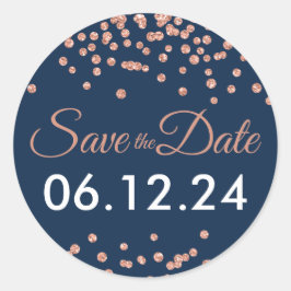 Pegatina Redonda Boda Guardar fecha Rosa Purpurina de oro Armada Co