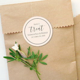 Pegatina Redonda Boda Guión de Caligrafía Simple Regalo Melocotón