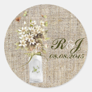 Pegatina Redonda boda hippie bohemiana de flor silvestre beige