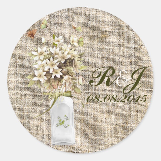 Pegatina Redonda boda hippie bohemiana de flor silvestre beige (Anverso)