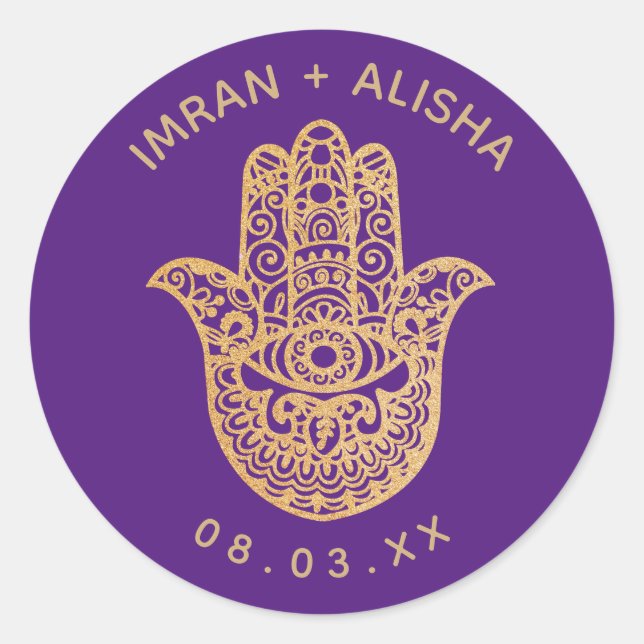 Pegatina Redonda Boda indio Hamsa Henna Enveloppe Seal (Anverso)