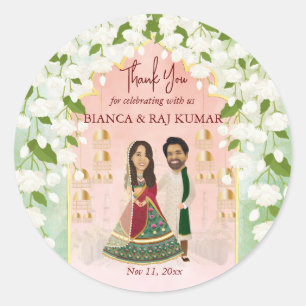 Pegatina Redonda Boda indio Sangeet mehndi personalizado