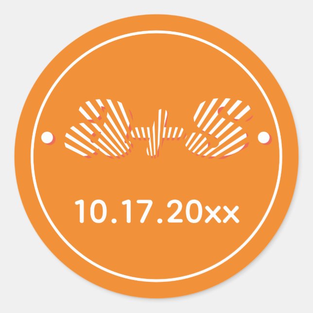 Pegatina Redonda Boda inspirado en los años 70 de los rayos de sol  (Anverso)