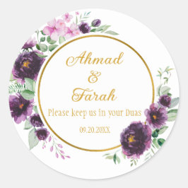 Pegatina Redonda Boda Islámica Floral Personalizada Nikkah Shaadi