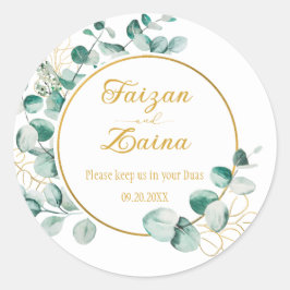 Pegatina Redonda Boda Islámica Floral Personalizada Nikkah Shaadi