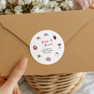 Pegatina Redonda Boda Italiana Dibujada a Mano con Amor Rojo That's