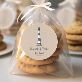 Pegatina Redonda Boda Kraft del faro blanco azul