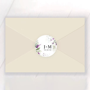 Pegatina Redonda Boda Lavender de color púrpura