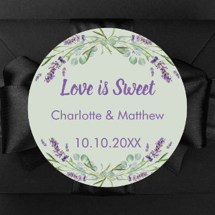 Pegatina Redonda Boda lavender eucalipto sage El amor es dulce