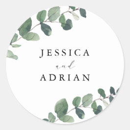 Pegatina Redonda Boda Leafy Green Elegance