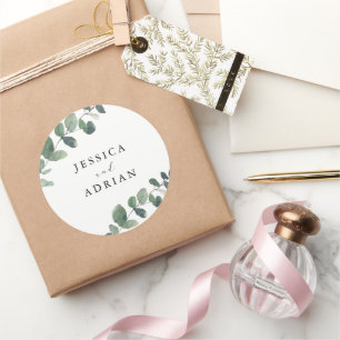 Pegatina Redonda Boda Leafy Green Elegance