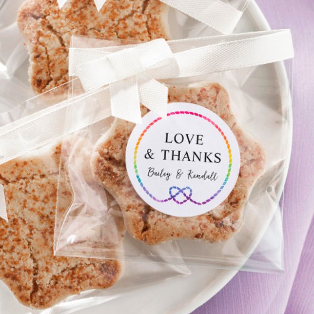 Pegatina Redonda Boda LGBT Náutico de corazón arcoiris gracias (Subido por el creador)