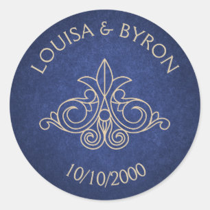 Pegatina Redonda Boda literario geek azul de la biblioteca de libro