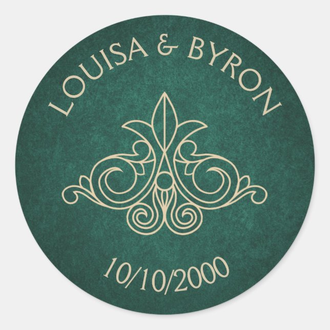 Pegatina Redonda Boda literario geek verde de la biblioteca de libr (Anverso)