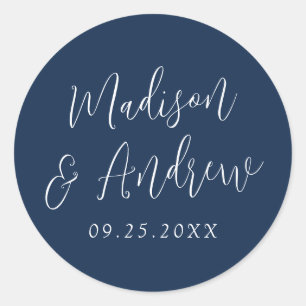 Pegatina Redonda Boda Marina Personalizada con Letra Simple