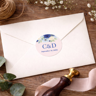 Pegatina Redonda Boda Marina Real Azul Aguaflores de Marfil