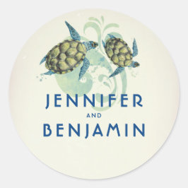 Pegatina Redonda Boda marítimo tropical de tortugas marinas