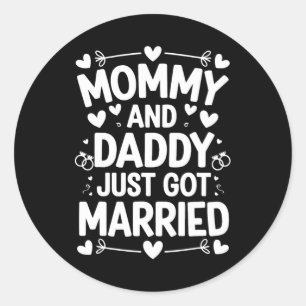 Pegatina Redonda Boda Matrimonial Infantil Novia Groom Mami Y Papi