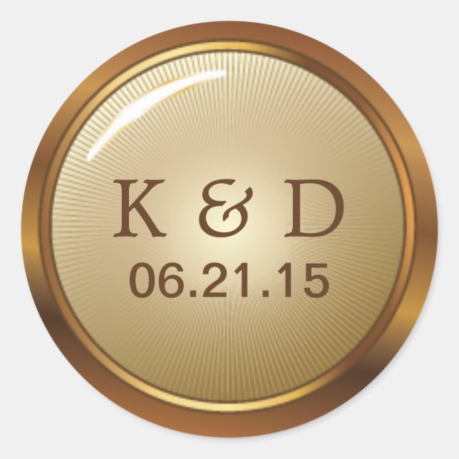 Pegatina Redonda Boda Metálico Vintage Gold (Anverso)
