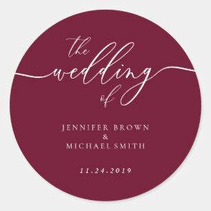 Pegatina Redonda Boda Minimal Roja Burgundy