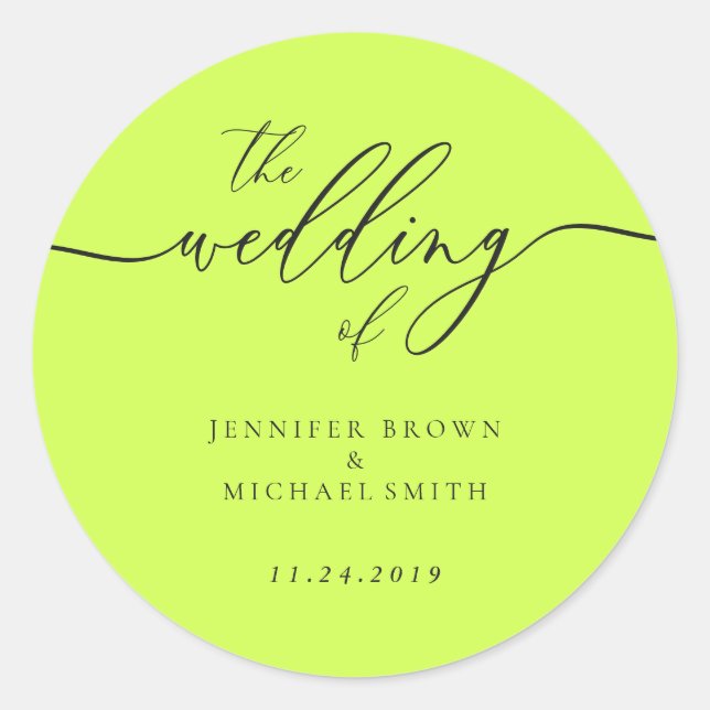 Pegatina Redonda Boda Minimal Script Cyber Lima Jet Negro (Anverso)