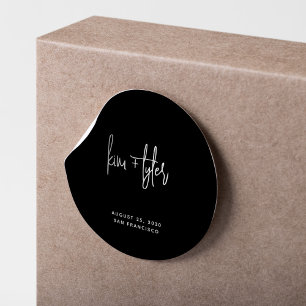 Pegatina Redonda Boda minimalista blanco y negro sencillo