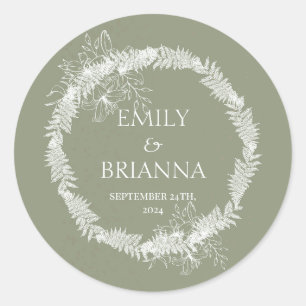 Pegatina Redonda boda minimalista Boho Sage Green