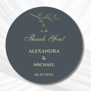 Pegatina Redonda Boda Minimalista botánico de carbón vegetal Gracia