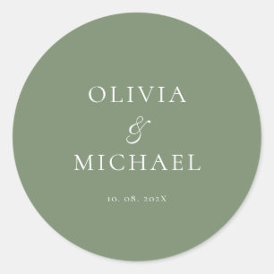 Pegatina Redonda Boda Minimalista Chic Script Verde Sage