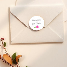 Pegatina Redonda Boda minimalista clásica de rosa rosa