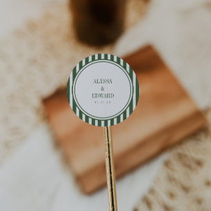 Pegatina Redonda Boda Minimalista con Nombres de Novia y Novio Raya