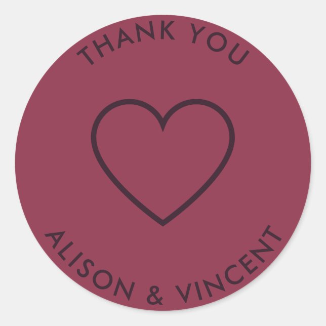 Pegatina Redonda Boda minimalista de Borgoña Gracias (Anverso)