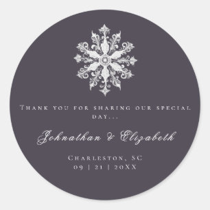 Pegatina Redonda Boda minimalista de copos de nieve   Plum Purple F