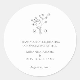 Pegatina Redonda Boda minimalista de ramo floral elegante y sencill