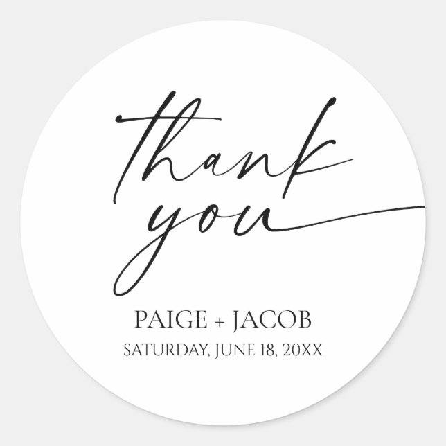 Pegatina Redonda Boda Minimalista elegante blanco negro moderno (Anverso)