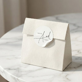 Pegatina Redonda Boda Minimalista en monograma caligrafía