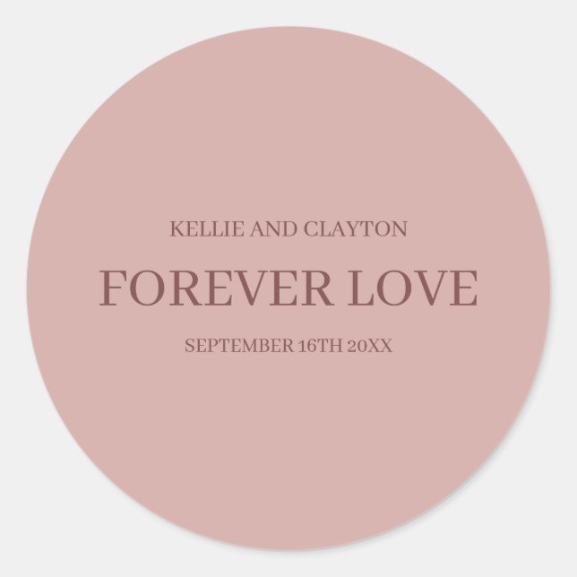 Pegatina Redonda Boda Minimalista Moderna Rosa Canela (Anverso)