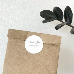 Pegatina Redonda Boda Minimalista moderno   Blanco y negro