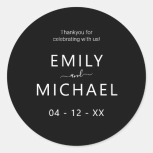 Pegatina Redonda Boda Minimalista moderno negro y blanco