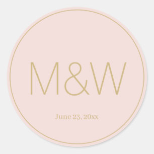 Pegatina Redonda Boda minimalista monograma de oro rosa de color ro