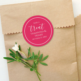 Pegatina Redonda Boda Minimalista Roja Aniversario Caligrafía