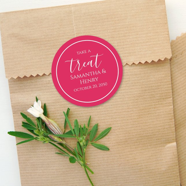 Pegatina Redonda Boda Minimalista Roja Caligrafía de Compromiso  (Subido por el creador)