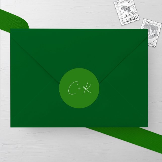 Pegatina Redonda Boda Minimalista verde medio (Subido por el creador)