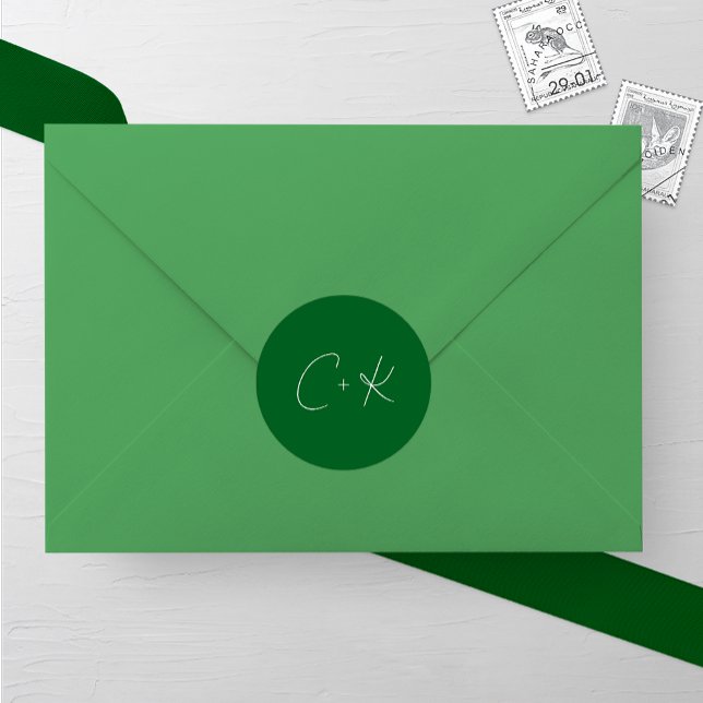 Pegatina Redonda Boda Minimalista verde oscuro (Subido por el creador)